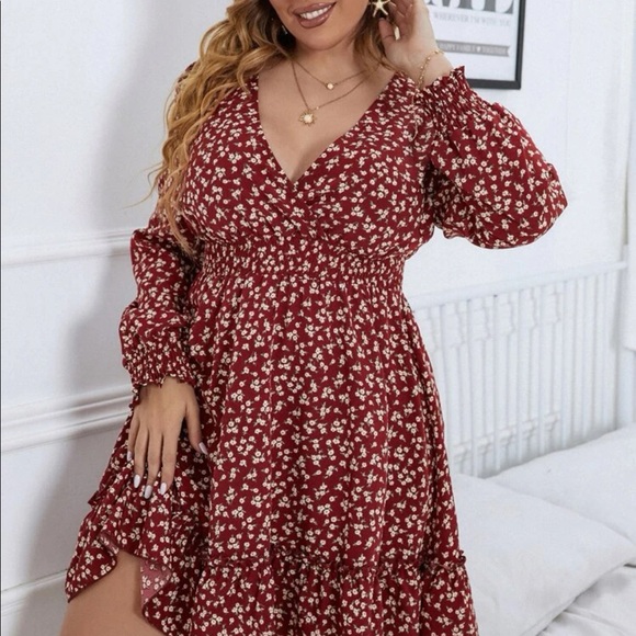 Boho ditsy floral shirred waist ruffle hem mini dress - Picture 4 of 9